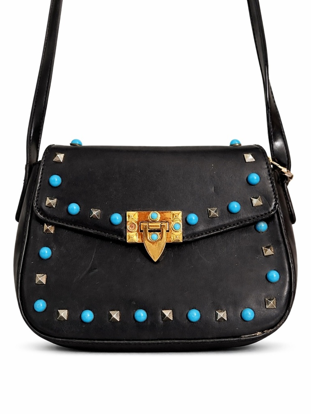 Vintage Leather Lucky Brand Leather Cross Body Bag With Stud Embellishments